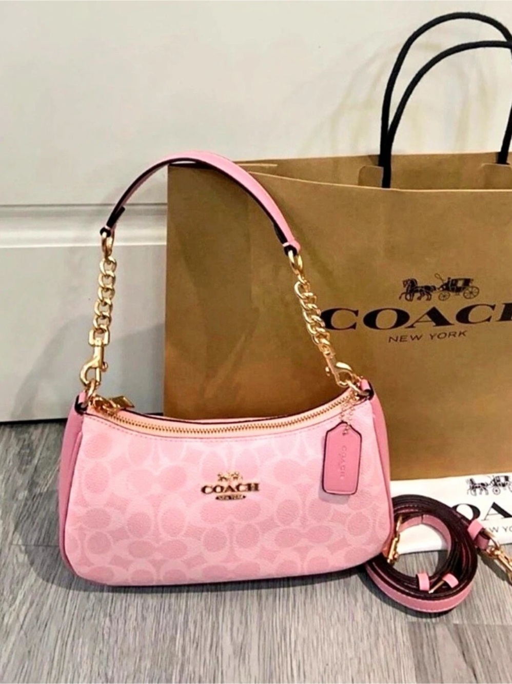 Coach Teri Shoulder Bag In Signature Canvas Pink NWT